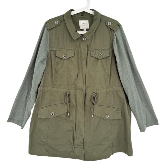 Torrid Womens Drawstring Waist Snap Pocket Green Lightweight Jacket 1 (1X-14/16) - Picture 1 of 10